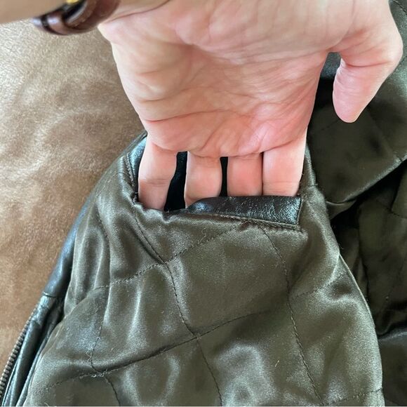 Port Authority Men’s Dark Brown Leather Bomber Jacket Size L with Java Logo - Picture 8 of 12